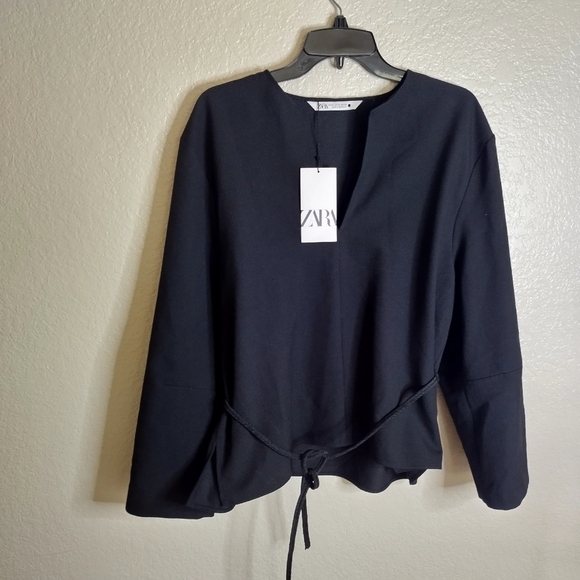 NWT ZARA Belted V Neck Cut Flowy Blouse Sz Xl - Picture 1 of 8